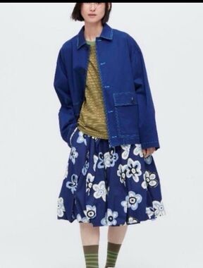 MARNI Balloon Skirt Blue Floral Pattern